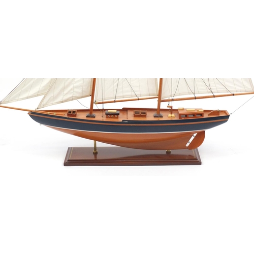 17 - Large wooden pond yacht on stand, 98cm high