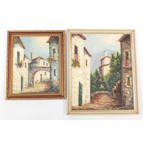 212 - Marin - Two continental street scenes, oil on canvases, each framed, the largest 53cm x 42cm