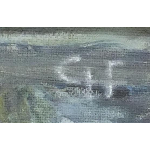 126 - Lake before mountains, oil on board, bearing a monogram CH, framed, 49.5cm x 39.5cm