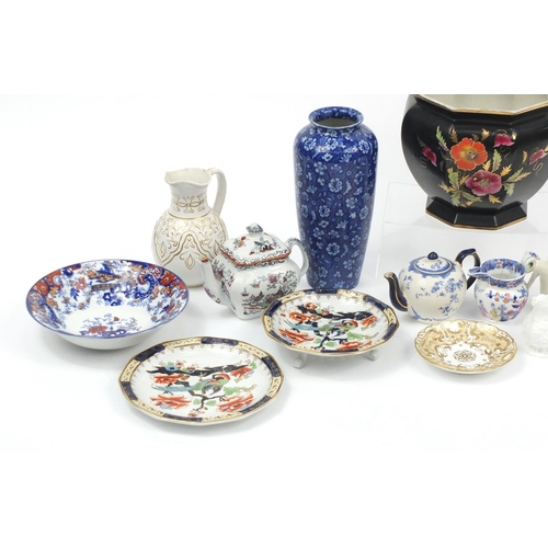 846 - Victorian and later china including hand painted jardinière, teapots and Losol Ware