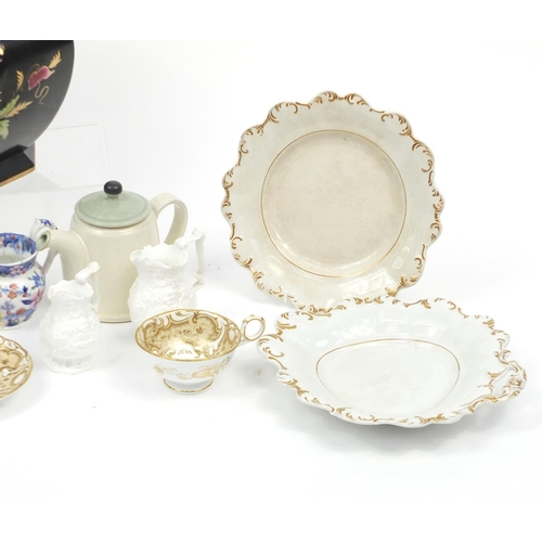 846 - Victorian and later china including hand painted jardinière, teapots and Losol Ware