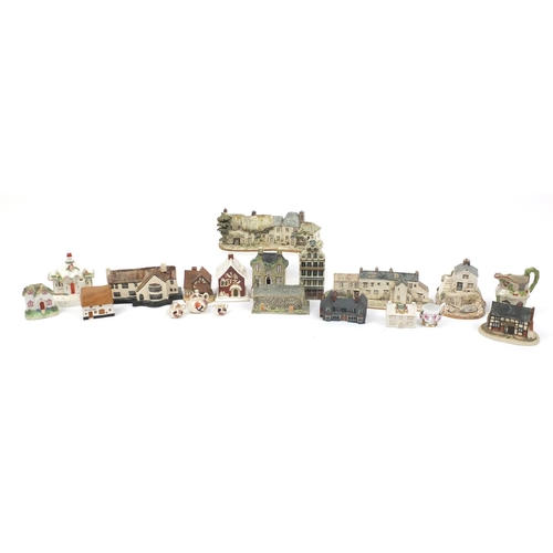 249 - Model buildings and cottages including a Coalport pastille burner and Staffordshire china