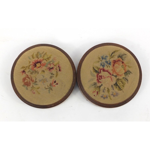 19 - Two Victorian maple and needlepoint stools, 26.5cm in diameter