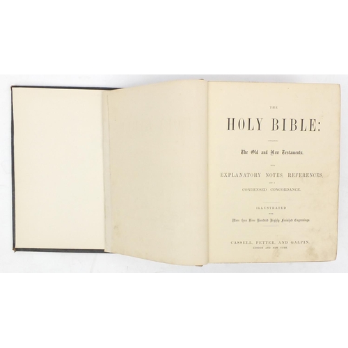 971 - Three antique leather bound books comprising Cassell's Illustrated Family Bible, Bibl Sanctaidd 1779... 