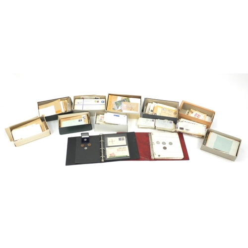 963 - Large collection of postal history and an album of coins including a 1887 silver shilling