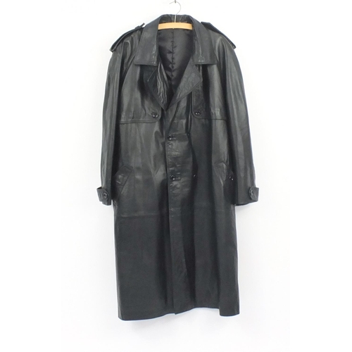 984 - 1980's gentleman's black leather full length coat