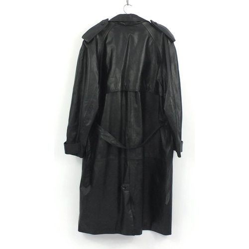 984 - 1980's gentleman's black leather full length coat