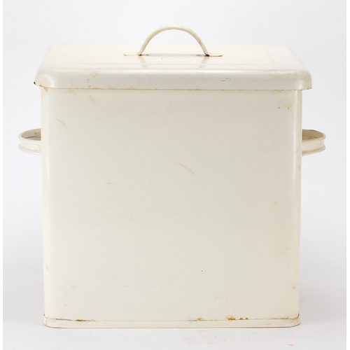 765 - Enamelled bread bin with cover, 34cm high