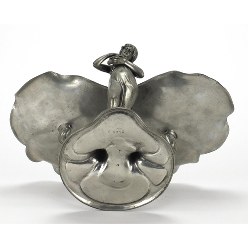 2251 - Art Nouveau style pewter fairy design sweet meat dish, indistinct impressed marks and numbered 9312 ... 