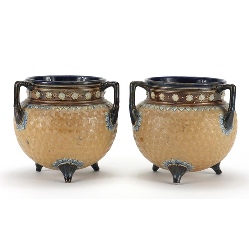 2091 - Pair of Royal Doulton stoneware tyg vases, each with impressed marks and numbered 1904, each 15cm hi... 