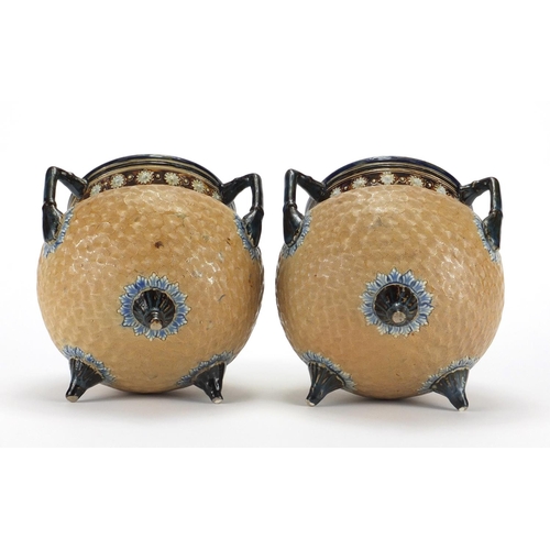 2091 - Pair of Royal Doulton stoneware tyg vases, each with impressed marks and numbered 1904, each 15cm hi... 