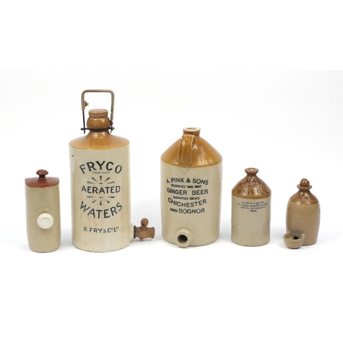 297 - Five stoneware advertising flagons and bottles including Fry Co and Pink & Sons, the largest 26cm hi... 