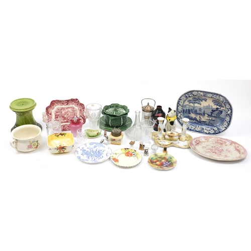 835 - Victorian and later china including blue and white meat plate, Tony Wood teapot, chamber pot and cab... 