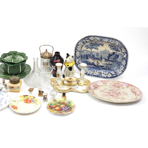835 - Victorian and later china including blue and white meat plate, Tony Wood teapot, chamber pot and cab... 