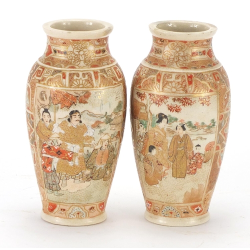 745 - Pair of Japanese Satsuma baluster vases, decorated with figures, 15cm high