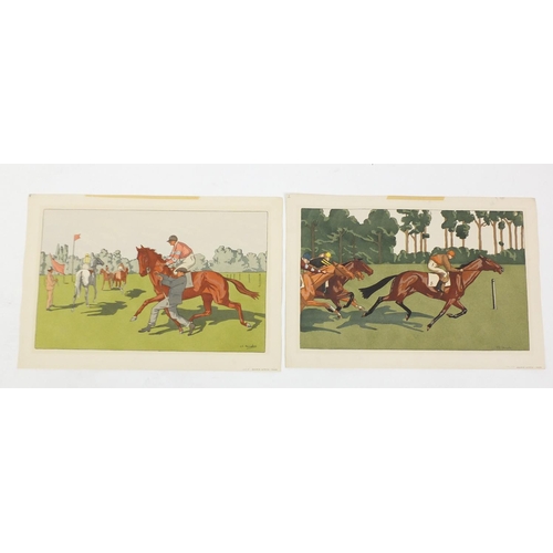 724 - Pair of French coloured prints of polo players, each stamped Galerie Lutetia-Paris, unframed, 56cm x... 