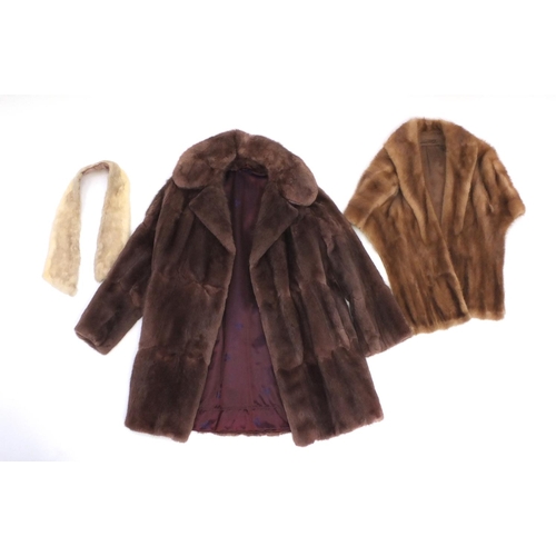 816 - Ladies mink fur stole, simulated fur jacket by Sacks & Brendlor and a neck wrap