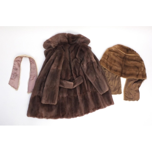 816 - Ladies mink fur stole, simulated fur jacket by Sacks & Brendlor and a neck wrap