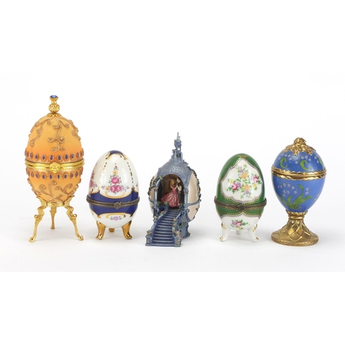 702 - Five egg trinkets including House of Faberge and Enchanted Waltz