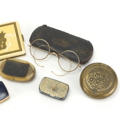 707 - Objects including snuff boxes, German cigarette case and vintage spectacles