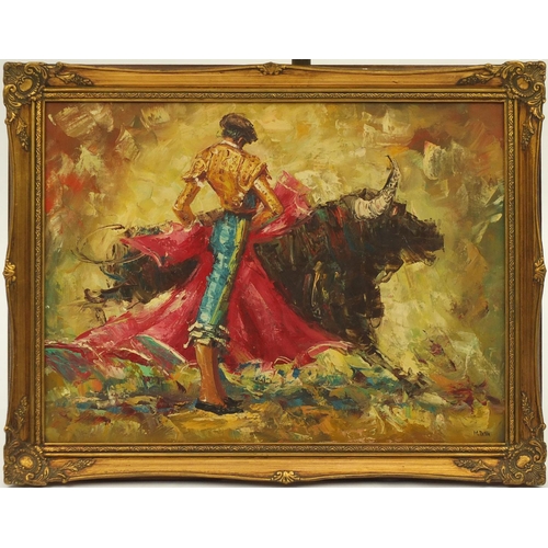 32 - M. Petia - Spanish bull fighter, oil on canvas, framed, 60cm x 44cm