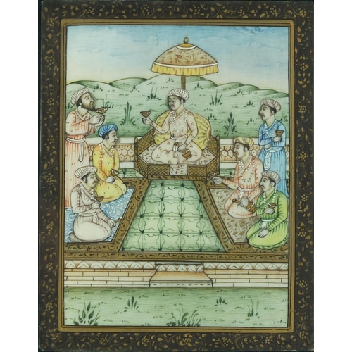 748 - Indian Mughal style panel, decorated with figures, framed, 10cm x 8cm