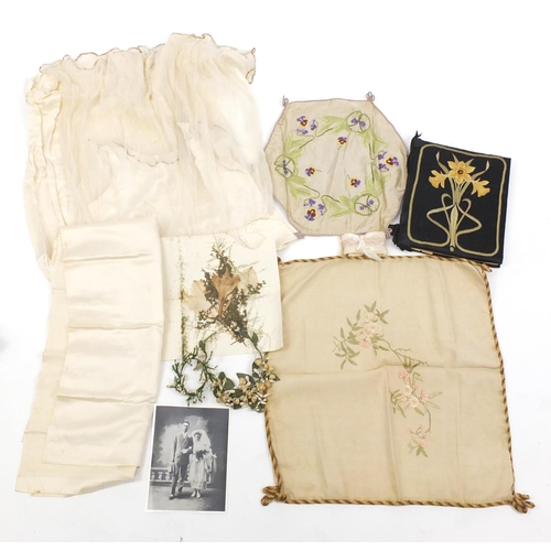 893 - Vintage silk wedding dress with pressed flowers and embroidered Art Nouveau style photo album