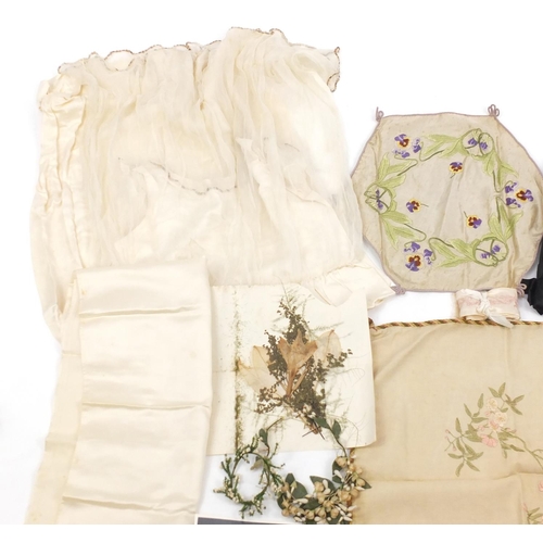 893 - Vintage silk wedding dress with pressed flowers and embroidered Art Nouveau style photo album