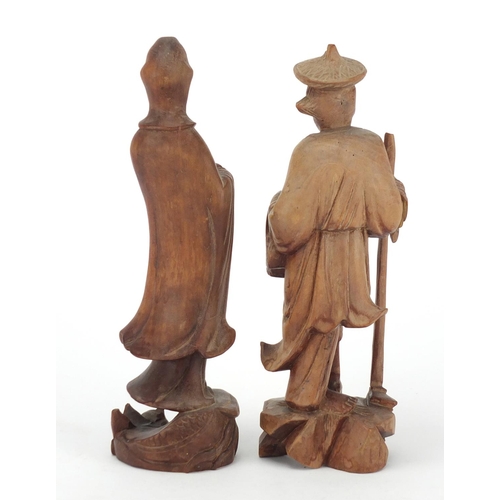529 - Pair of Chinese carved wood figures, 20cm high