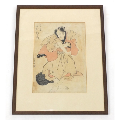 373 - Antique Japanese woodblock print of an actor, mounted and framed, 35cm x 23.5cm