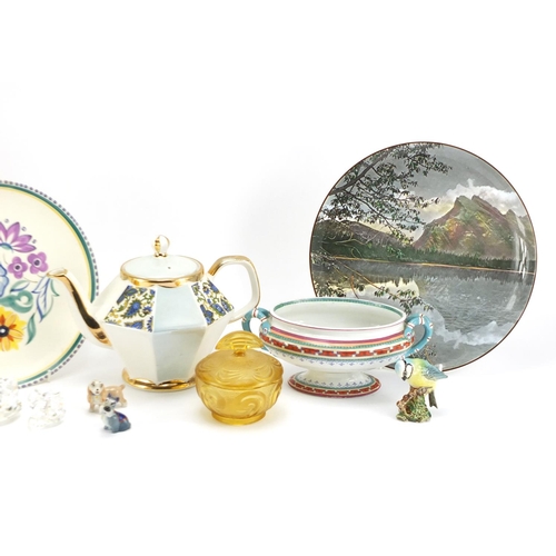 442 - China and glassware including Swarovski crystal swans, Royal Doulton collectors plates and a Victori... 