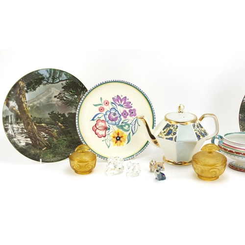 442 - China and glassware including Swarovski crystal swans, Royal Doulton collectors plates and a Victori... 