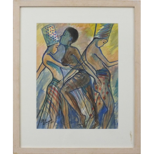 243 - Three semi nude figures, African school watercolour, bearing a signature possibly Ben Enwoniw, mount... 