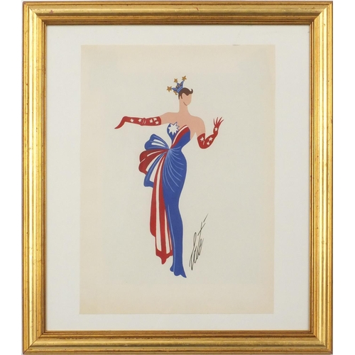 371 - After Erté -Two costume designs, pair of gouaches, mounted and framed, each 37cm x 27.5cm