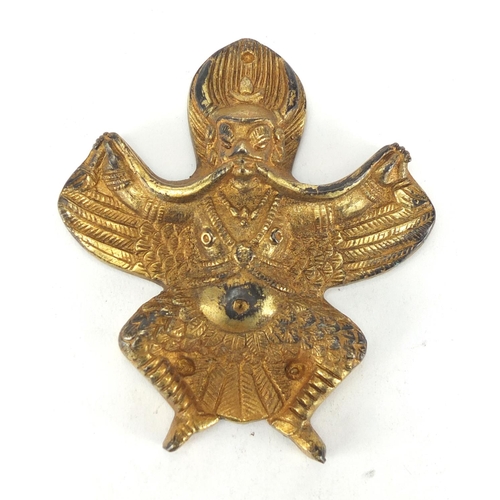 614 - Chino Tibetan gilt metal mythical figure, 9cm in length