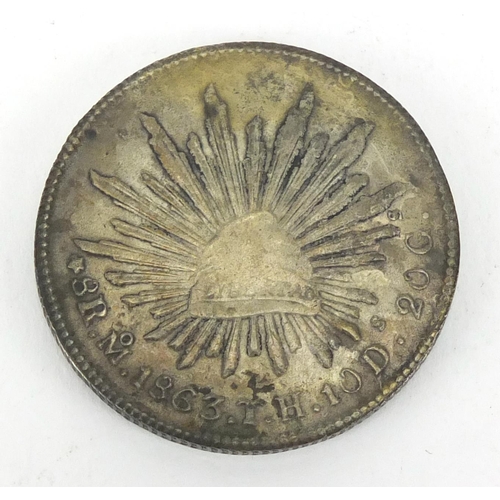 493 - 1863 Mexican silver 20c, 4cm in diameter, approximate weight 25.7g