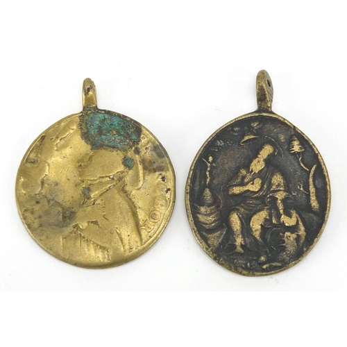 491 - Two gilt metal commemorative medallions including S Maria