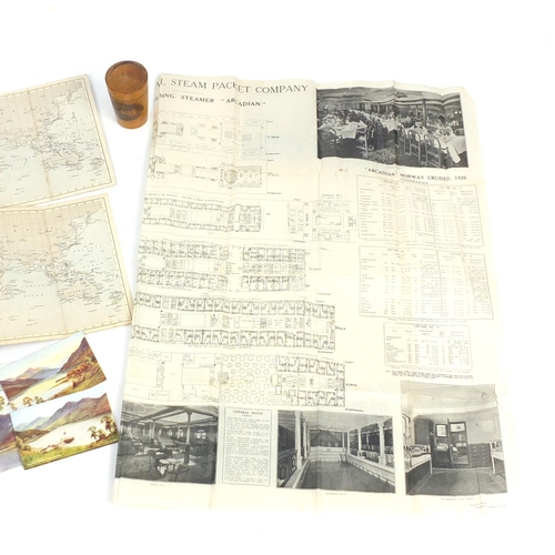 1030 - Objects including a meerschaum pipe, Blair Castle mauchline ware box and cover, postcards, gold plat... 