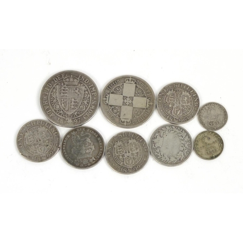 486 - British silver coinage including Victorian 1897 half crown and shillings