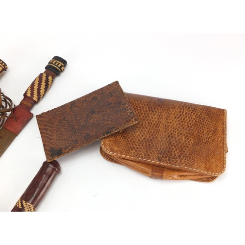 790 - African sword and dagger in scabbards and two skin pouches