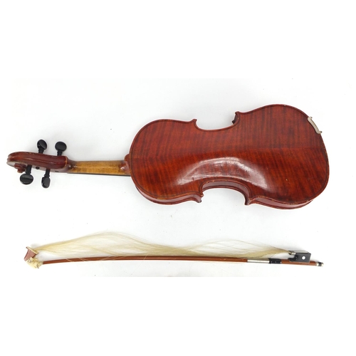170 - Child sized wooden violin with bow and case