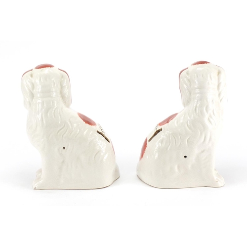 521 - Pair of Staffordshire style seated spaniels, 22.5cm high