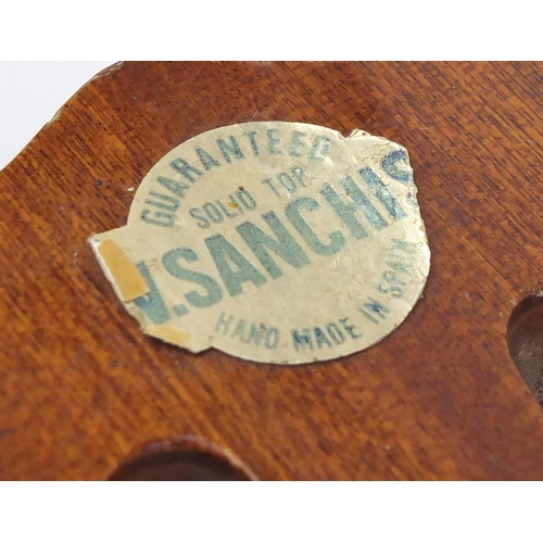 174 - Wooden acoustic guitar, with Vicente Sanchis paper label to the interior and protective carry case