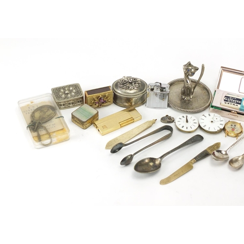 722 - Miscellaneous objects including wristwatches, matchbox cases, lighters, spoons and trinkets