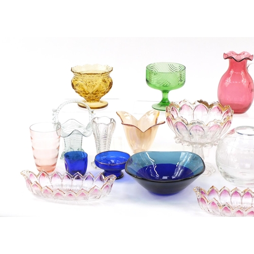 837 - Glassware including Mdina seahorse paperweight, Stuart crystal globular vase, cranberry jug and frui... 