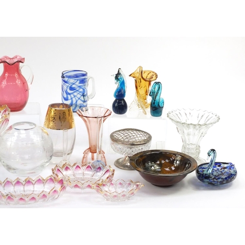 837 - Glassware including Mdina seahorse paperweight, Stuart crystal globular vase, cranberry jug and frui... 
