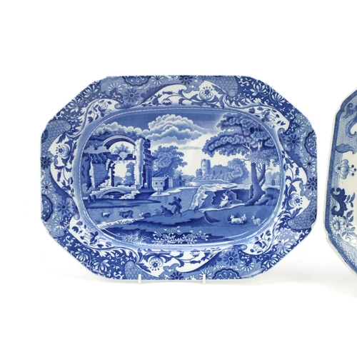 799 - Two blue and white meat plates comprising Masons and Copeland Spode, the largest 45cm wide