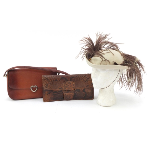 796 - Moschino snakeskin bag, crocodile skin bag and rabbit fur hat
