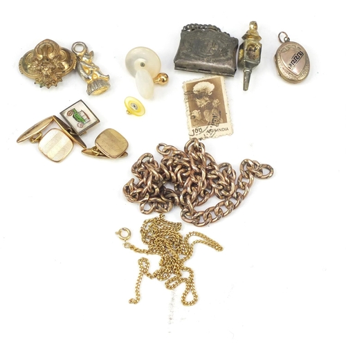 683 - Objects comprising a novelty pistol lighter on stand, silver handled blotter, costume jewellery, pai... 