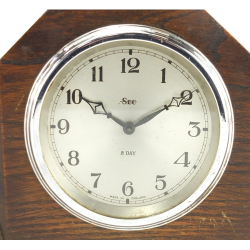 141 - Two Art Deco oak mantel clocks, one with eight day movement
